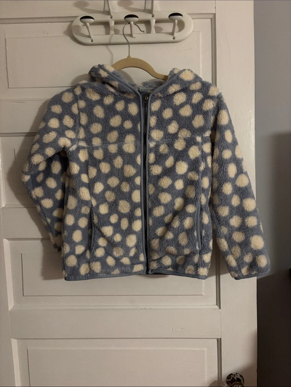 Hanna Anderson Plush Hooded Zip Jacket with Cream Spot Print